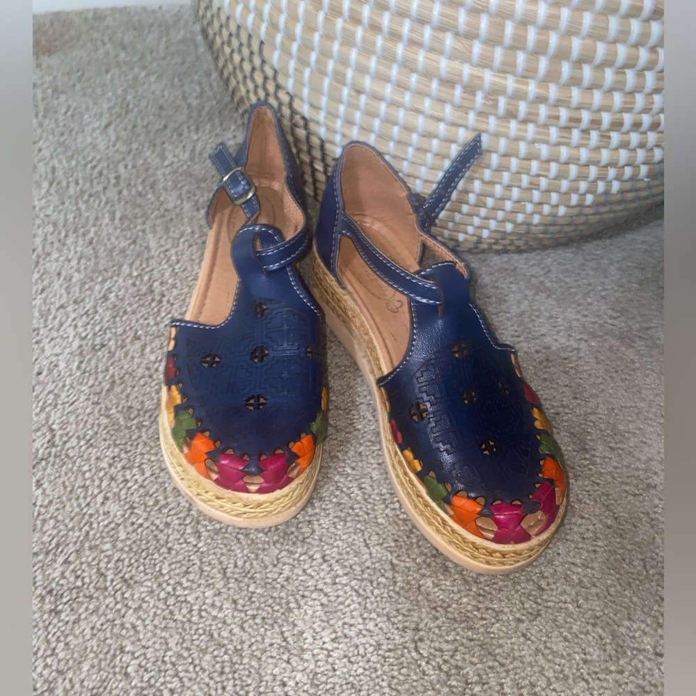 Women's Mexican leather Huaraches - navy blue